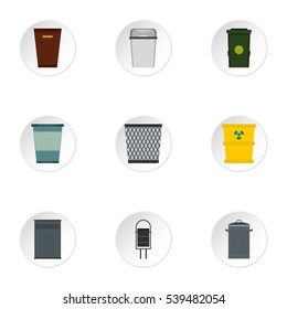 Waste rubbish icons set. Flat illustration of 9 waste rubbish vector icons for web
