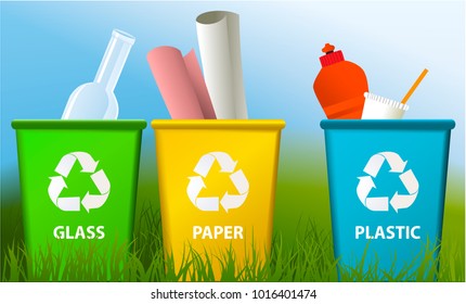 Waste segregation background with recycle bins 