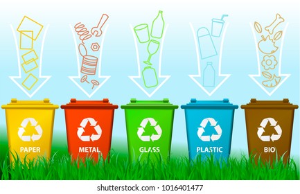 Waste segregation background with recycle bins 
