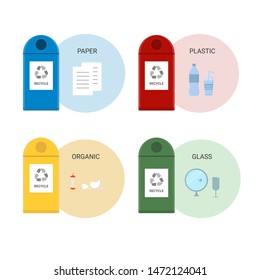 Waste Segregation Management concept. Garbage Cans. Colored vector set.