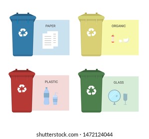 Waste Segregation Management concept. Garbage Cans. Colored vector set.