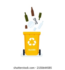 Waste segregation. Sorting garbage by material and type in colored trash cans. Waste utilization and ecology save concept. Eps 10