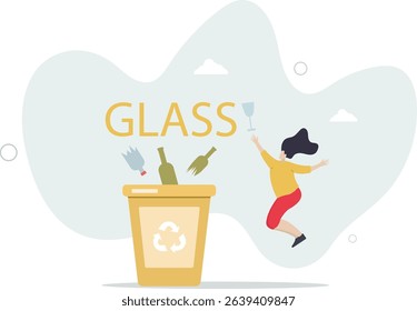 Waste segregation. Sorting garbage by material and type in colored trash can. ecology rubbish recycling. character life .