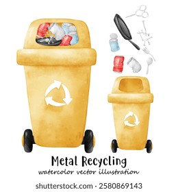 Waste segregation. Trash, Bin, Sorting and recycling garbage by material and type in colored trash cans. Recycling bin. illustration for zero waste, environment protection 