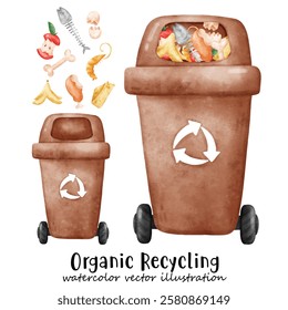 Waste segregation. Trash, Bin, Sorting and recycling garbage by material and type in colored trash cans. Recycling bin. illustration for zero waste, environment protection 