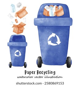 Waste segregation. Trash, Bin, Sorting and recycling garbage by material and type in colored trash cans. Recycling bin. illustration for zero waste, environment protection 