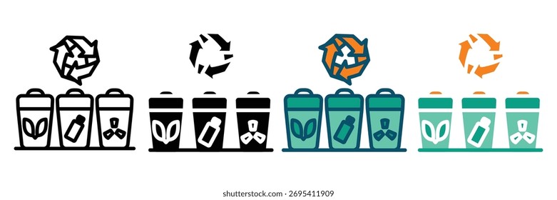 coleta de vários estilos de ícone da web de segregação de resíduos