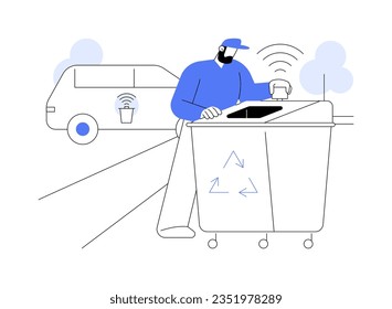 Waste sensors abstract concept vector illustration. Smiling man using sensor for waste receptacles, smart city, IoT industry, Internet of Things idea, modern technology abstract metaphor.