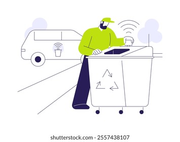 Waste sensors abstract concept vector illustration. Smiling man using sensor for waste receptacles, smart city, IoT industry, Internet of Things idea, modern technology abstract metaphor.