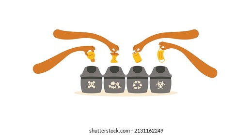 waste separation concept idea cute cartoon illustration vector on white background.