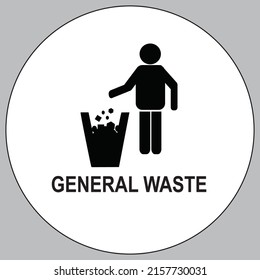 waste sign vector illustration, general waste basket general waste symbol isolated yellow background