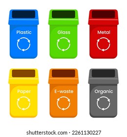 Waste sorting bin collection. Vector illustration.