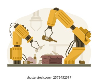 Waste Sorting by Robot System in Industry for Waste Management and Recycle Concept Illustration