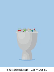 Waste sorting. Collect plastic bottles into garbage bag vector
