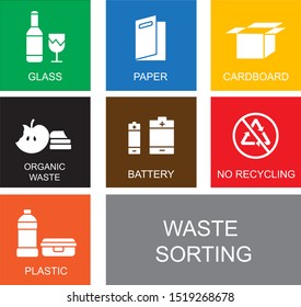 waste sorting color set, for garbage