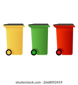 Clasificación de residuos de contenedores de reciclaje de color. Ilustración vectorial