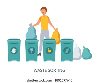 Waste Sorting concept, flat design vector illustration