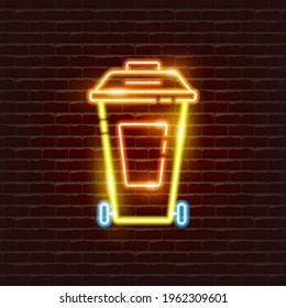 Waste sorting container neon icon. Eco friendly hygiene products. Zero waste concept.