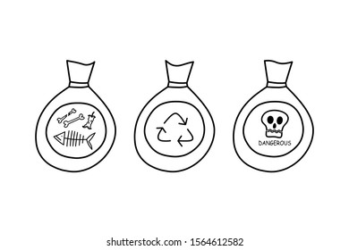 Waste sorting. Doodle art for eco-friendly concept campaign.