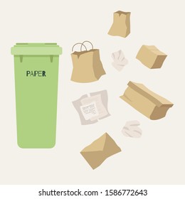 Waste sorting. Eco illustration. Eco-friendly. Save the planet.  Ecology and recycle concept. Vector template, flat design, white isolated.