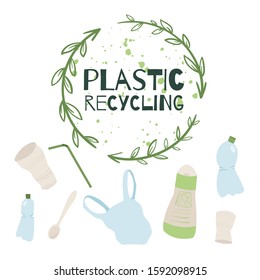 Waste sorting. Eco illustration. Eco-friendly. Save the planet.  Ecology and recycle concept. Vector template, flat design, white isolated.