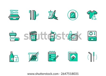 Waste sorting and environmental care - set of line design style icons