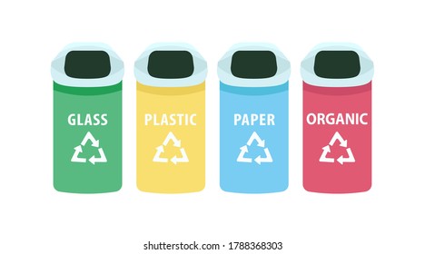 Waste sorting flat color vector objects set. Waste containers. Organic and plastic garbage recycling bins isolated cartoon illustration for web graphic design and animation collection
