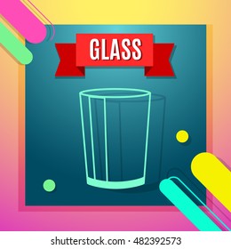 Waste sorting flat icon with glass and text. Vector concept illustration template, sorting waste blue sticker modern design.