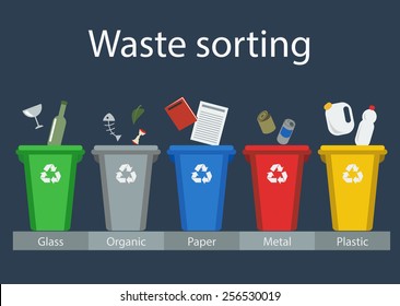 Waste sorting, flat style, vector illustration