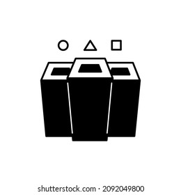 Icono de clasificación de residuos en glifo plano negro, estilo relleno aislado en fondo blanco