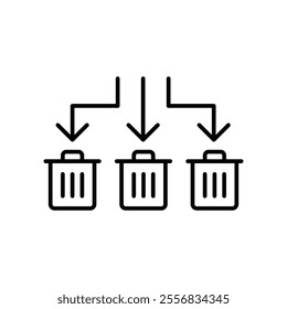 Waste Sorting icon. Simple outline style. Waste segregation, sorting garbage by material, bin, trash with arrow separate concept. Thin line symbol. Vector illustration isolated.