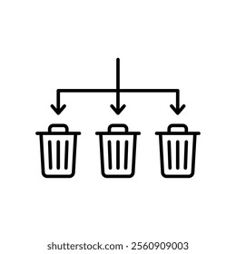 Waste Sorting icon. Simple outline style. Waste segregation, sorting garbage by material, bin, trash with arrow separate concept. Thin line symbol. Vector illustration isolated.