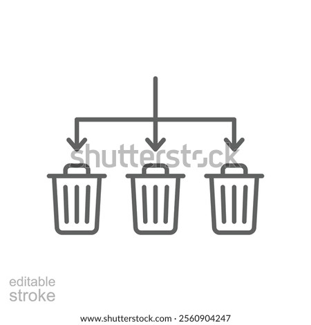 Waste Sorting icon. Simple outline style. Waste segregation, sorting garbage by material, bin, trash with arrow separate concept. Thin line symbol. Vector illustration isolated. Editable stroke.