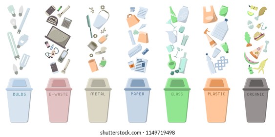 Waste Sorting Icons Set Dustbins Trashflat Stock Vector (Royalty Free ...