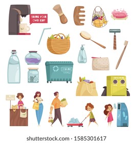 Waste sorting icons set with organic recycle symbols flat isolated vector illustration