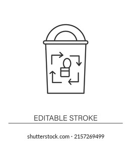  Waste sorting line icon. Recyclable material. Recycling metal can be wasted. Zero waste concept. Isolated vector illustration. Editable stroke