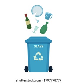 Waste sorting management concept, trash can with glass Garbage isolated on white background. Ecology and save environment. 