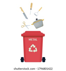 Waste sorting, management. Trash can for metal isolated on white background. Ecological concept.
