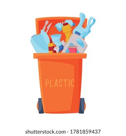 Clasificación de desechos, lata de basura naranja con basura plástica clasificada, segregación y separación Desecho de residuos Basura Basura Basura BH Ilustración de Blindaje Basura