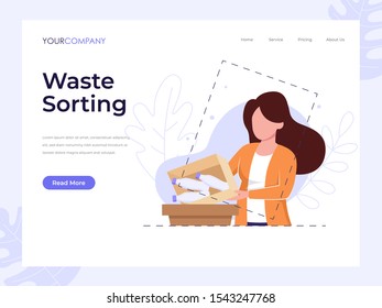 Waste Sorting page flat vector illustration concept, can be used for landing page, ui, web, app intro card, editorial, flyer, and banner.