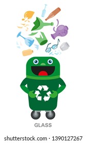 Waste sorting and recycling concept. Color ilustration. Glass.