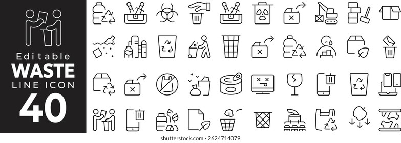 Waste Sorting and Recycling Icon Set – Sustainability, Garbage, Eco-Friendly