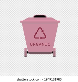 Desperdicios clasificando la papelera roja para productos orgánicos.Reciclar el objeto de seguridad de la ecología de la basura sobre fondo blanco. Ilustración vectorial de separación de trazas