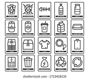 Waste sorting vector icon set.