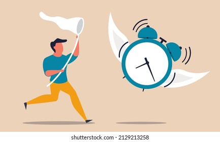 Waste time achievement and catch precious alarm clock. Management control and schedule work vector illustration concept. Organization task and business deadline chasing. Efficiency progress career