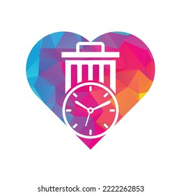 Plantilla de logotipo vectorial de concepto de forma cardiaca de tiempo de desperdicio. Diseño de la plantilla del logotipo de tiempo de la basura.