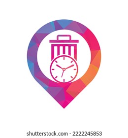 Waste time map pin shape concept vector logo template. Garbage Time Logo Template Design.