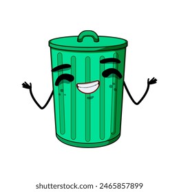 waste trash bin character cartoon. can happy, logo green, sign cute waste trash bin character sign. isolated symbol vector illustration