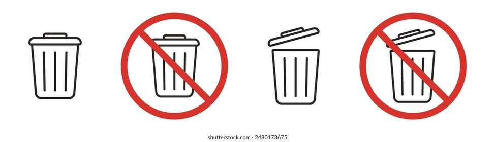 waste trash can ban line icon sign