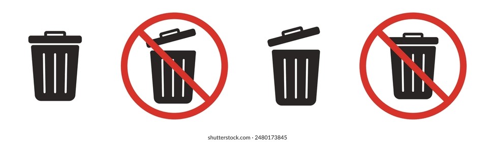waste trash can black ban icon sign